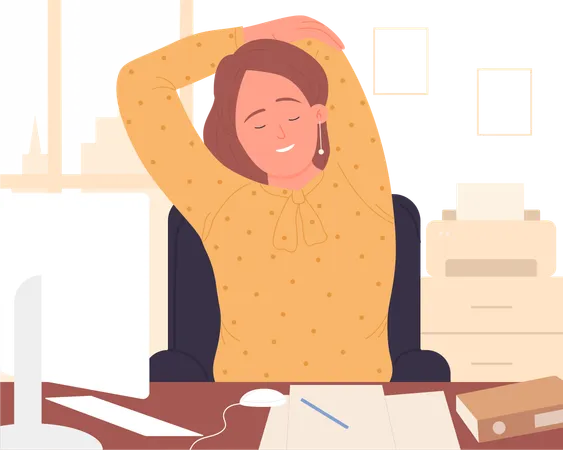 Female employee Stretching In Office  イラスト
