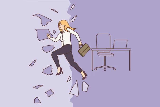 Female employee sunning out from office Illustration