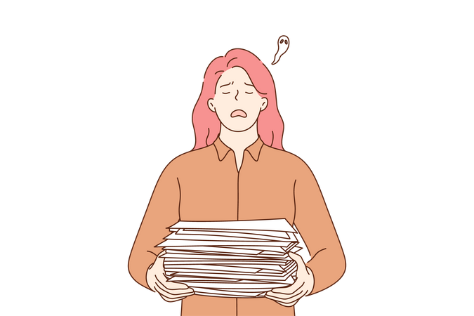 Female employee tired of overwork  Illustration