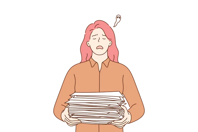 Female employee tired of overwork  Illustration