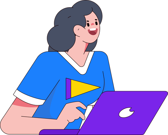 ノートパソコンを使用する女性従業員  イラスト