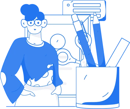 Female employee with business wokr  Illustration