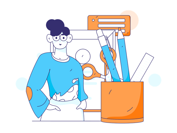 Female employee with business work  Illustration