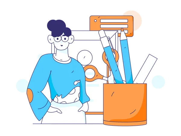 Female employee with business work  Illustration