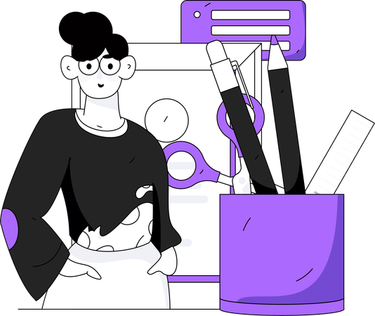 Female employee with business work  Illustration