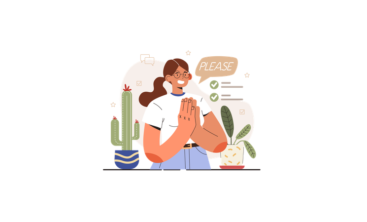 Female employee with competent request formulation skill Illustration