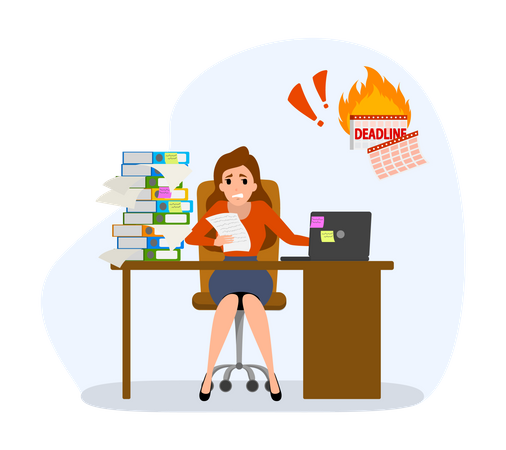 Female Employee With Deadline  Illustration