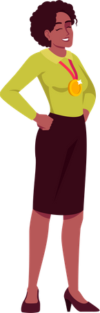 Female Employee With Gold Medal Illustration