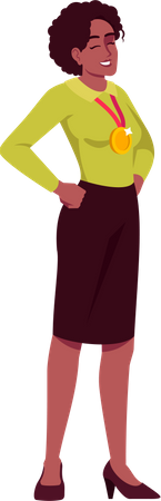 Female Employee With Gold Medal  Illustration