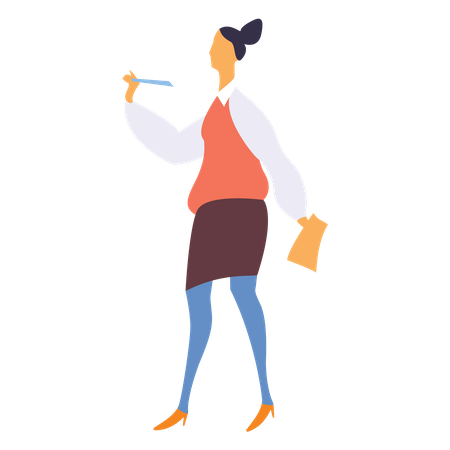 Female employee with pen and report Illustration