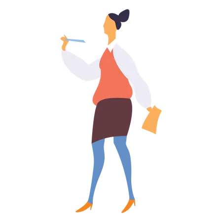 Female employee with pen and report  Illustration