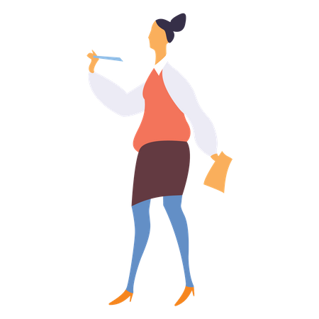 Female employee with pen and report  Illustration