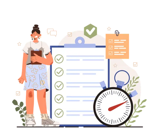 Female employee with work discipline skill  Illustration