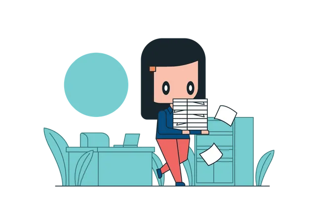 Female employee with workload  Illustration