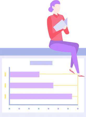 Female employee work with data analysis  Illustration