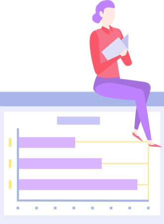 Female employee work with data analysis  Illustration
