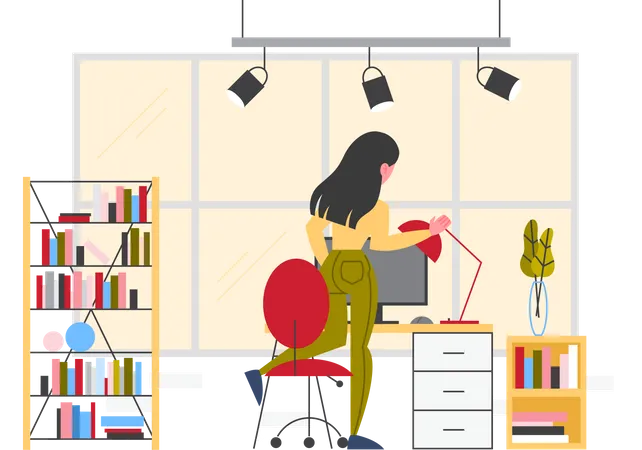 Female employee working at office workplace Illustration