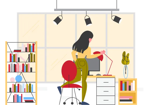 Female employee working at office workplace  Illustration