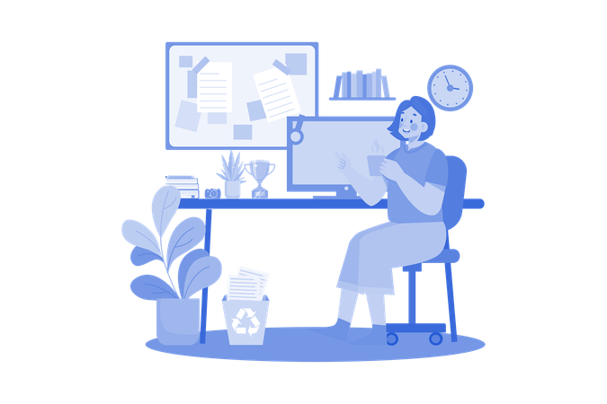 Female employee working from home  Illustration