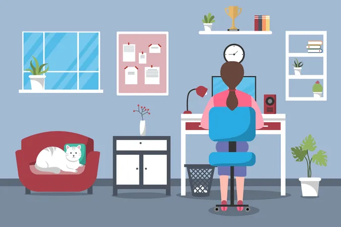 Female employee working from home Illustration