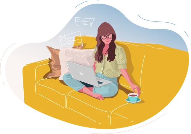 Female employee working from home  Illustration