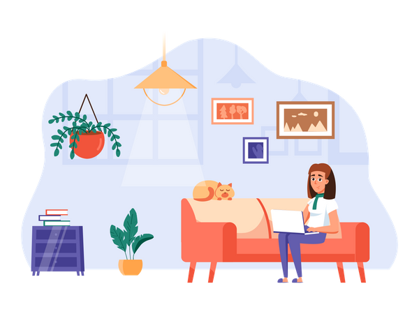 Female employee working from home Illustration