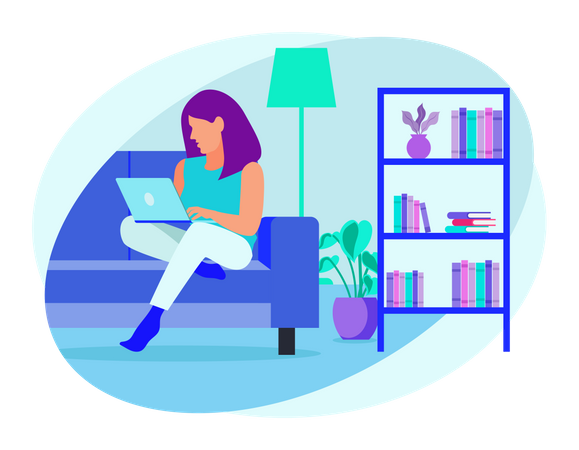 Female employee working from home  Illustration