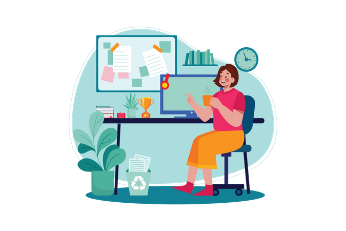 Female employee working from home  Illustration