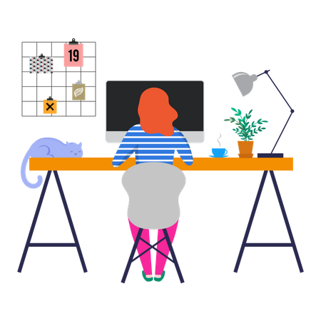 Female employee working from home  Illustration