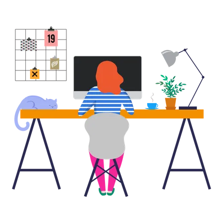 Female employee working from home  Illustration