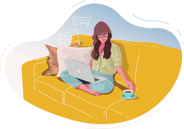 Female employee working from home  Illustration