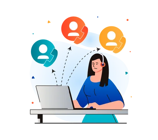 Female employee working in customer support center  Illustration