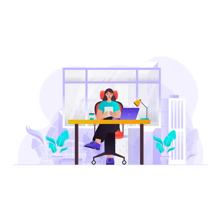 Female employee working in office  Illustration