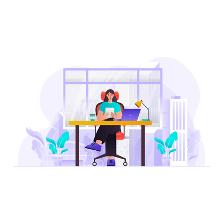 Female employee working in office  Illustration