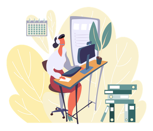 Female employee working in the office Illustration