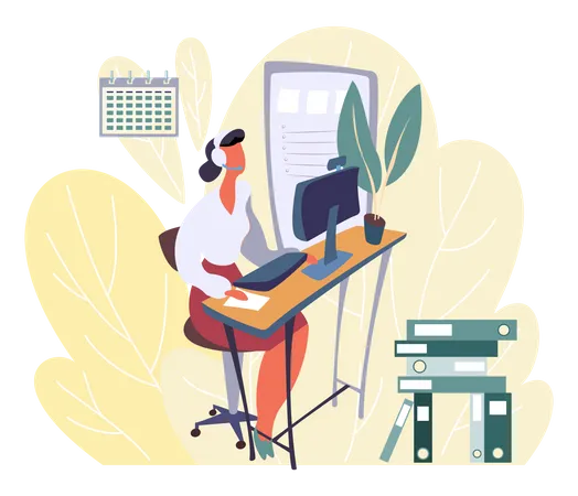 Female employee working in the office Illustration