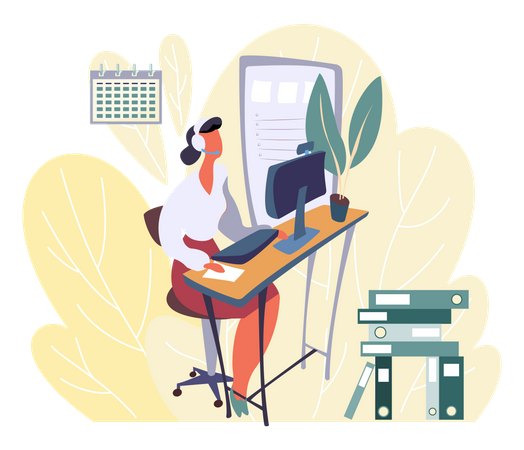 Female employee working in the office  Illustration