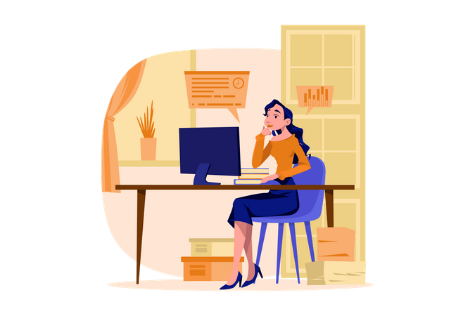 Female employee working on a project Illustration