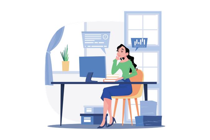 Female employee working on a project  Illustration