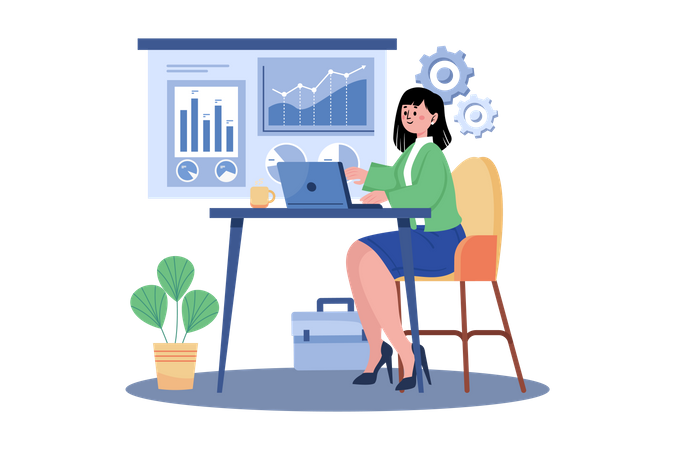 Female employee working on a project  Illustration