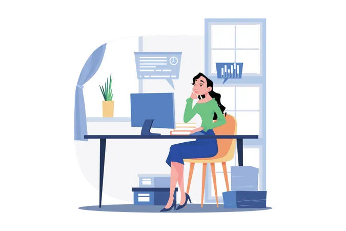 Female employee working on a project  Illustration