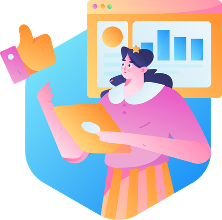 Female employee working on business analysis  Illustration