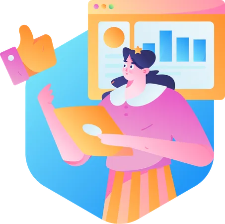 Female employee working on business analysis  Illustration