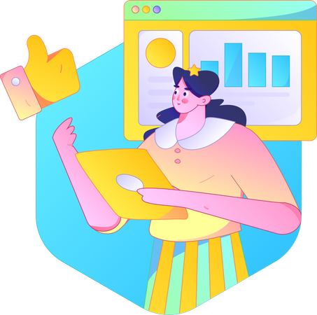 Female employee working on business analysis  Illustration