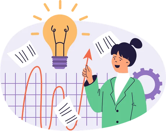 Female employee working on business graph  Illustration