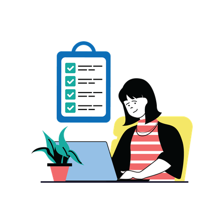Female employee working on completing tasks  Illustration