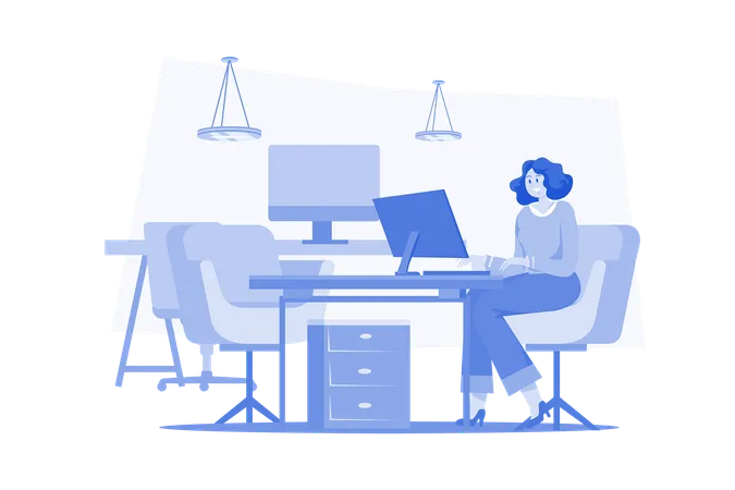 Female employee working on computer  Illustration