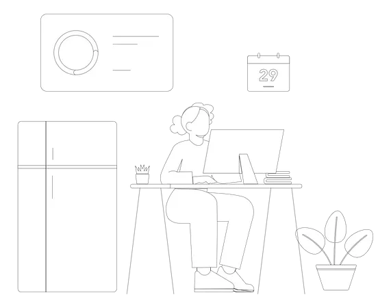 Female employee working on computer  Illustration