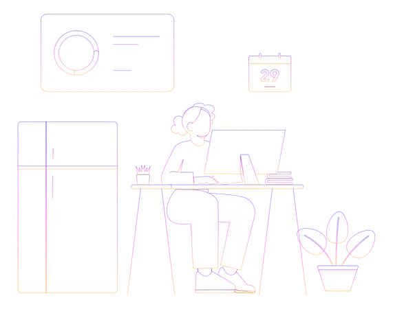 Female employee working on computer Illustration