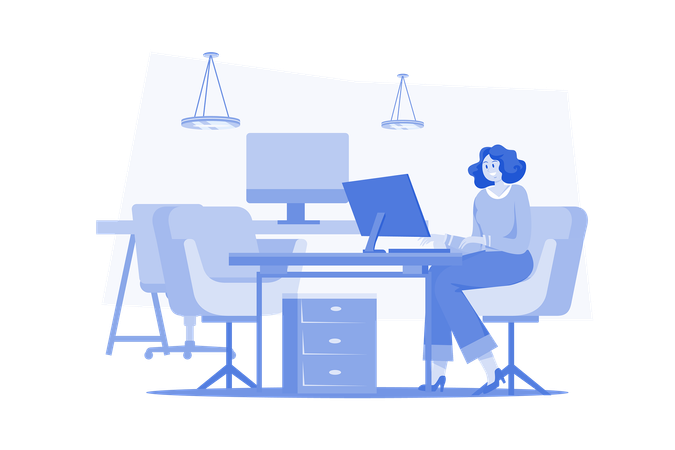 Female employee working on computer  Illustration